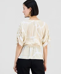I.n.c. International Concepts Women's Printed Surplice-Neck Elbow-Sleeve Blouse, Macy's Exclusive