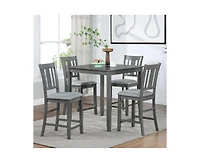 Casainc 5-Piece Grey Counter Height Kitchen Dining Set with Square Wood Table and 4 Upholstered Chairs