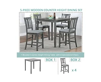 Casainc 5-Piece Grey Counter Height Kitchen Dining Set with Square Wood Table and 4 Upholstered Chairs