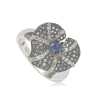 Suzy Levian Sterling Silver Sapphire Pave Whimsical Heart Leaf Ring