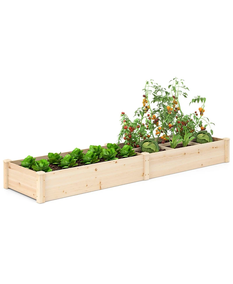 Sugift Wooden Raised Open-Ended Base Garden Bed with 2 Planter Boxes Divider-Natural