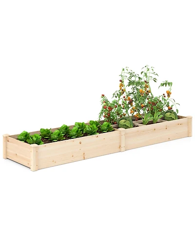 Sugift Wooden Raised Open-Ended Base Garden Bed with 2 Planter Boxes Divider-Natural