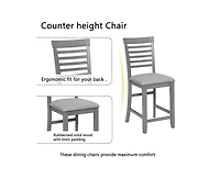 sumyeg 5-Piece Grey Counter Height Kitchen Dining Set with Square Wood Table and 4 Upholstered Chairs