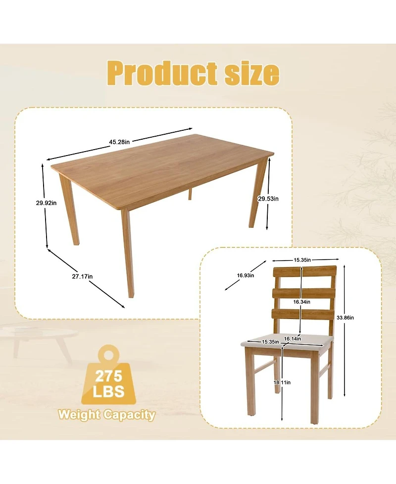 Maison Boucle 5-Piece Solid Wood Dining Table Set with 4 Upholstered Chairs, Natural Finish Kitchen and Chair for Room