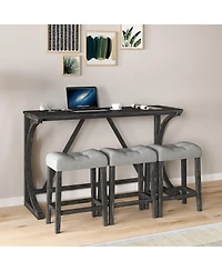 Casainc Industrial 4-Piece Bar Table Set with Power Outlet and Chairs