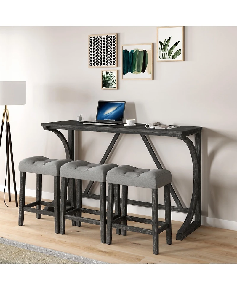 Casainc Industrial 4-Piece Bar Table Set with Power Outlet and Chairs