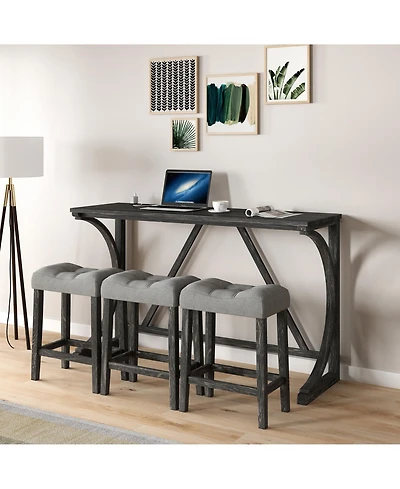 Casainc Industrial 4-Piece Bar Table Set with Power Outlet and Chairs