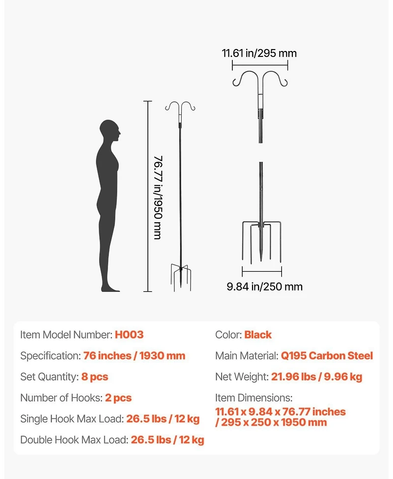 Slickblue Double Hook Shepherd Poles for Bird Feeders – 8-Pack Heavy-Duty Design