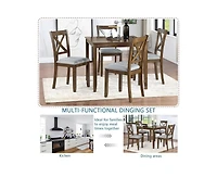 sumyeg 5-Piece Walnut Wood Dining Set with Table and 4 Chairs