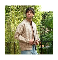 Campus Sutra Men's Khaki Brown Lined-Jacquard Bomber Jacket
