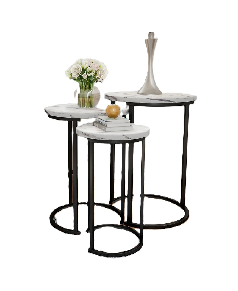 Lavish Home Round Modern 3-Pc. Wood Nesting Table Set