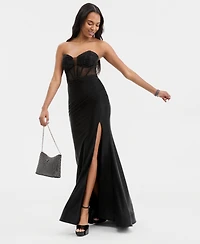 City Studios Juniors' Studded Mesh-Bodice Gown