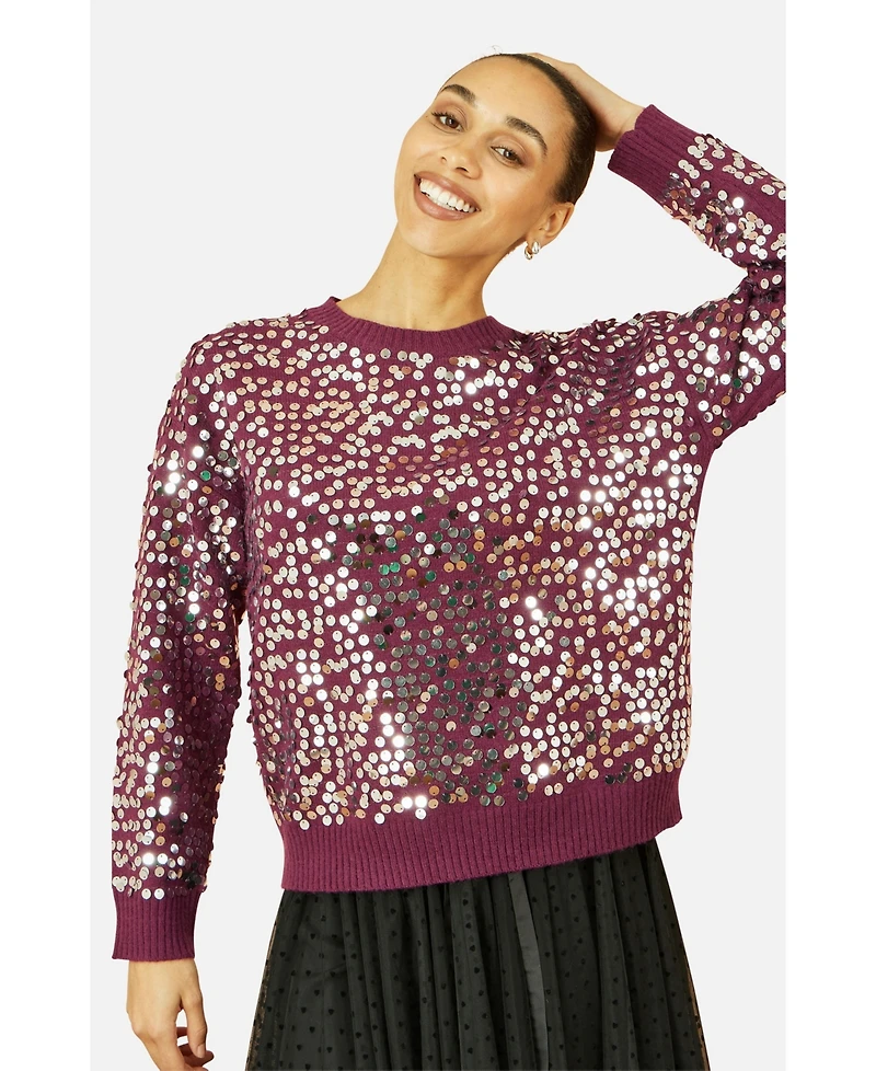 Yumi Women's Sequin Relaxed Fit Sweater