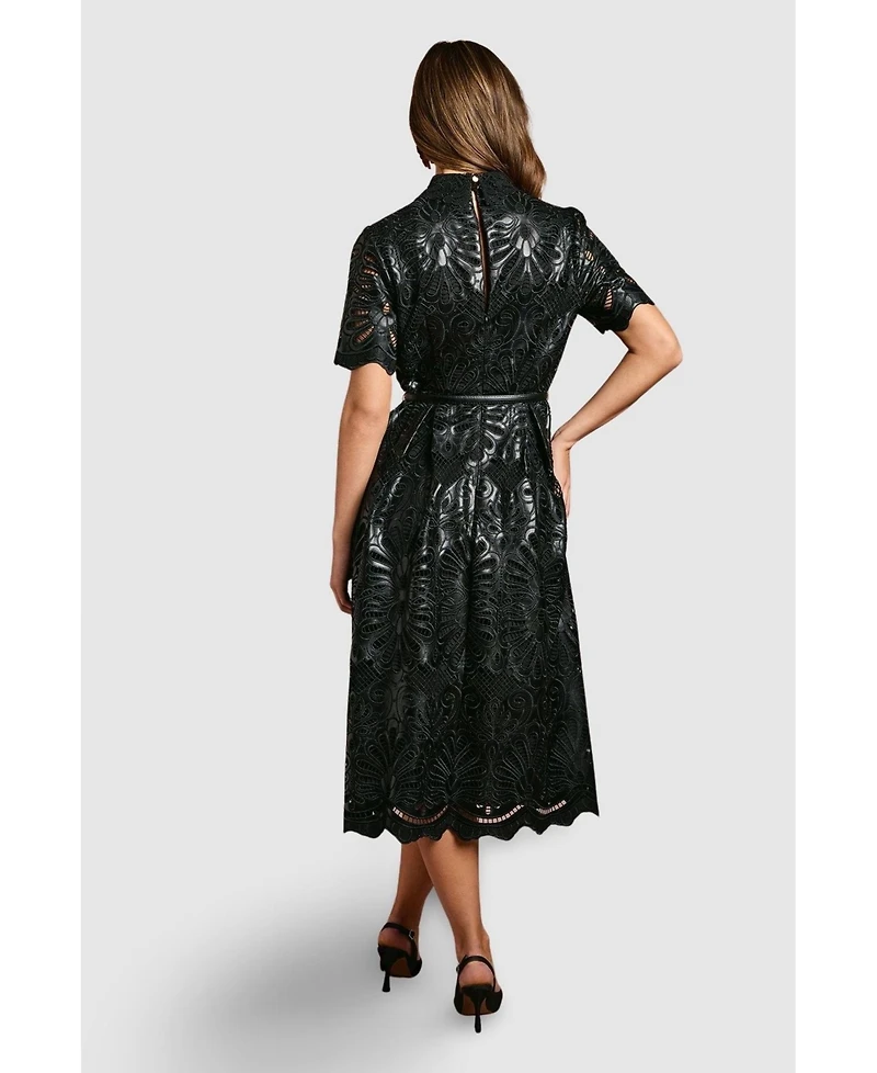 Coast Women's Pu Lace Midi Dress With Belt