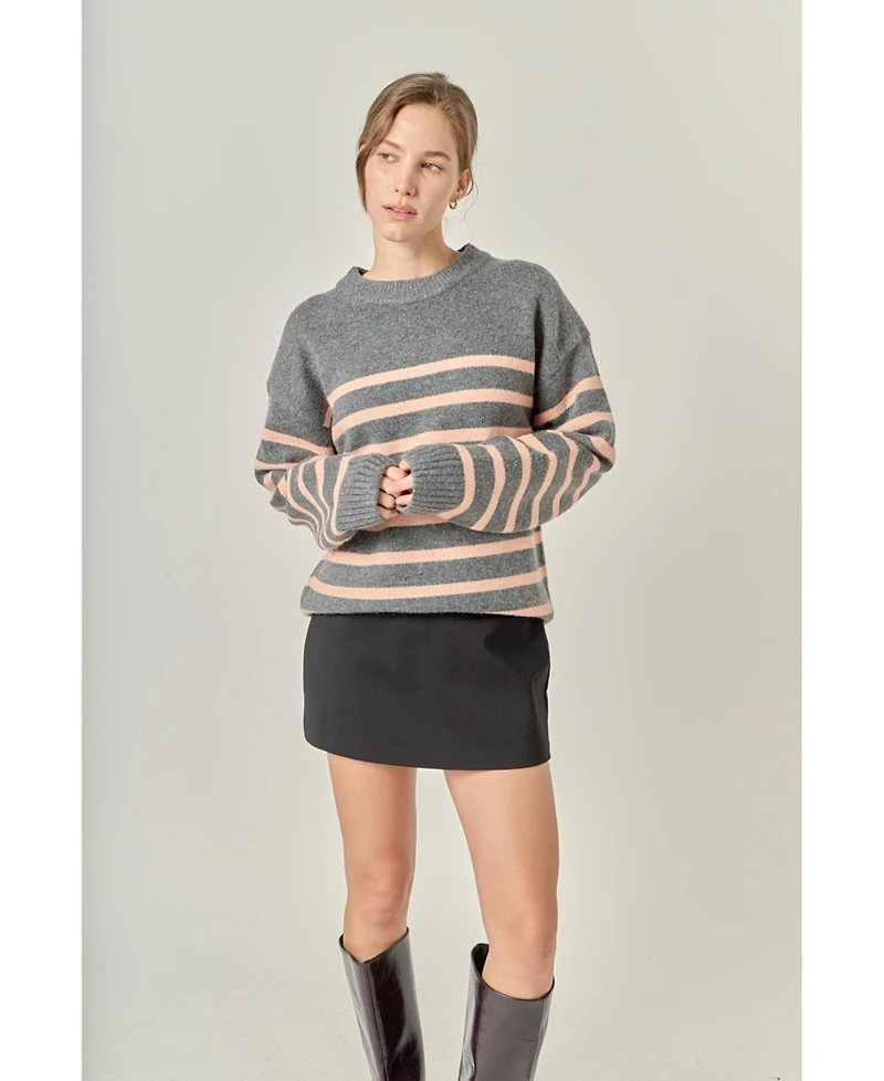 English Factory Women's Likimio Striped Crew Neck Sweater