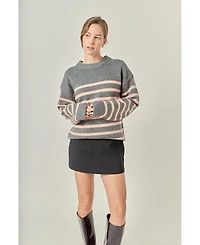 English Factory Women's Likimio Striped Crew Neck Sweater