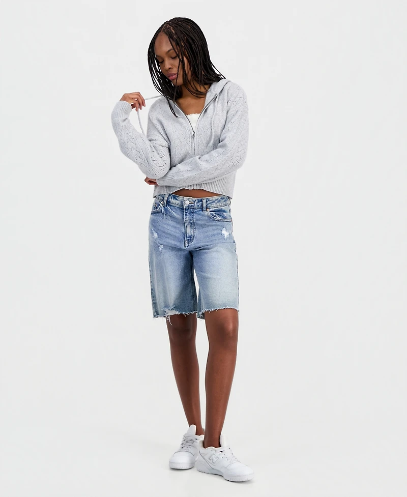 Ultra Flirt Juniors' Pointelle Sweater Hoodie