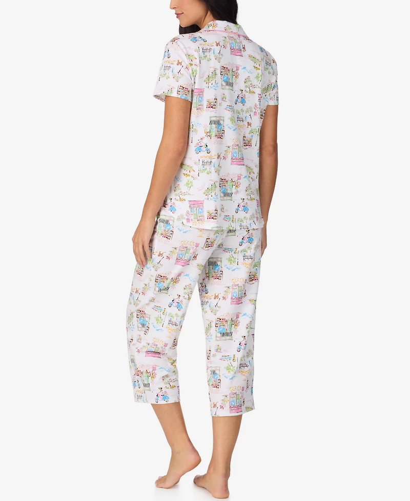 Cuddl Duds Women's Cropped Notch Collar Pajama Top and Pants, 2-Piece Set