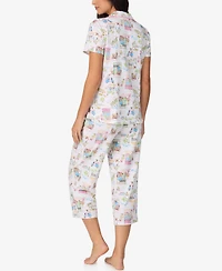 Cuddl Duds Women's Cropped Notch Collar Pajama Top and Pants, 2-Piece Set