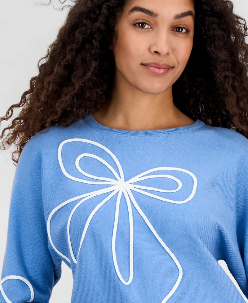 T Tahari Women's Soutache Bow Crewneck Sweater