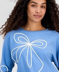 T Tahari Women's Soutache Bow Crewneck Sweater