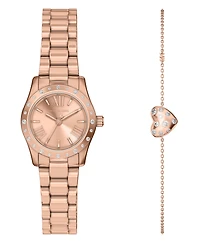 Michael Kors Women's Lexington Three-Hand Rose Gold-Tone Stainless Steel Watch and Jewelry Set, 26mm