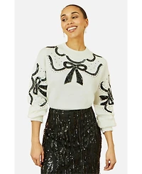 Yumi Women's Sequinned Bow Neckline Sweater