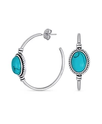 Bling Jewelry Southwestern-Inspired Choker Necklace and Compressed Turquoise Hoop Earrings Jewelry Set