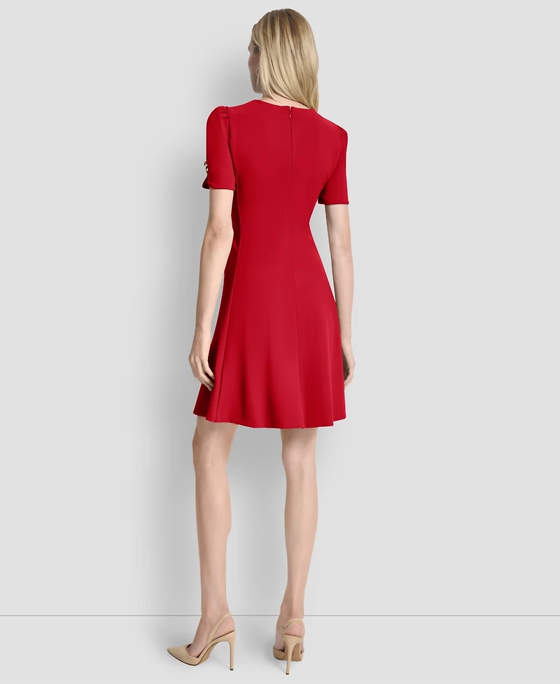 Dkny Women's Short Sleeve Fit and Flare Dress