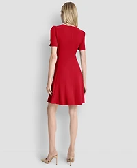 Dkny Women's Short Sleeve Fit and Flare Dress