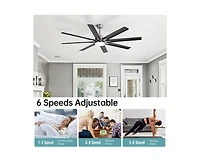 52-inch Modern Exquisite Sand Nickel 8-Blade Ceiling Fans with Adjustable Led Lights and Intelligent Remote Control