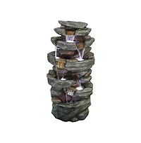 SunJet 40.5" High 6-Tier Outdoor Water Fountain with Led Lights Cascading Waterfall for Garden and Yard Decor
