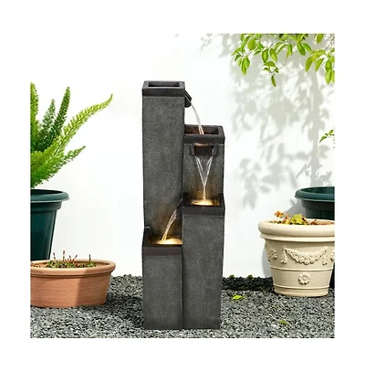SunJet 4-Tier Modern Water Fountain, Indoor/Outdoor Resin Water Fountains with Soothing Water Sounds, Perfect for Garden, Patio, Home & Office