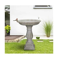 SunJet 23.8 Inch High Concrete Bird Bath with Carved Pedestal – Birdbath Sturdy & Elegant Design, Stone-Like Texture