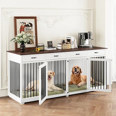 Homsee Dog Kennel Furniture with 4-Drawers and Dividers, Dog Cage Crates