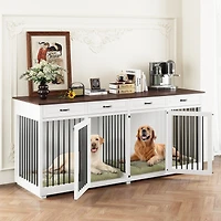 Homsee Dog Kennel Furniture with 4-Drawers and Dividers, Dog Cage Crates