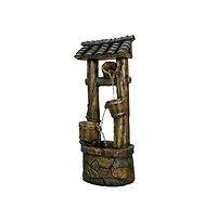 SunJet 39.3" Rustic Wishing Well Outdoor Water Fountain with Led Lights