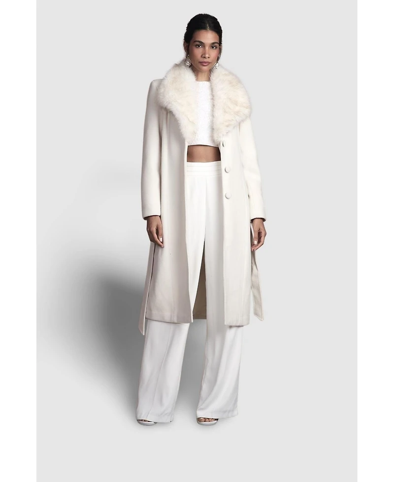 Coast Women's Faux Fur Collar Belted Midi Coat