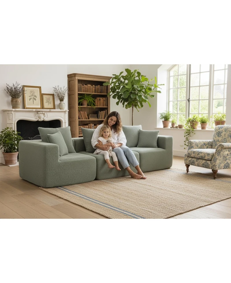 Streamdale Furniture Streamdale Modular 3-Seat Chenille Sofa, Deep-Seat Couch, Tool-Free Setup, Low-Profile, 111" W - Light Green