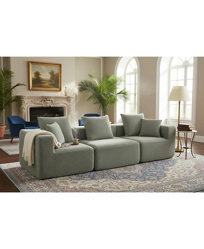 Streamdale Furniture Streamdale Modular 3-Seat Chenille Sofa, Deep-Seat Couch, Tool-Free Setup, Low-Profile, 111" W - Light Green