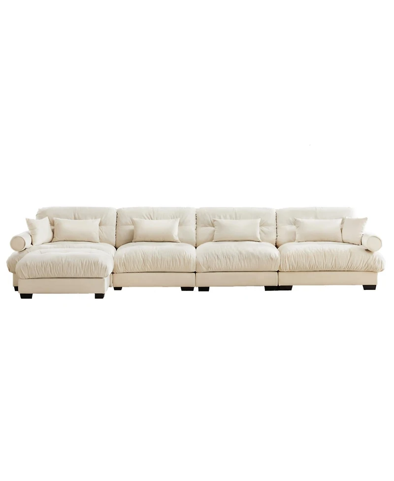 Streamdale Furniture Streamdale L-Shaped Cloud Sofa, Convertible 4-Seater Modular Couch, Modern Velvet Cream