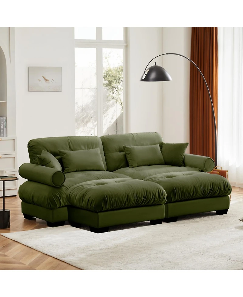 Streamdale Furniture Streamdale Oversized Modern Two-Seater Sofa with Ottoman, Velvet 2-Seater with Armrests & Pillows