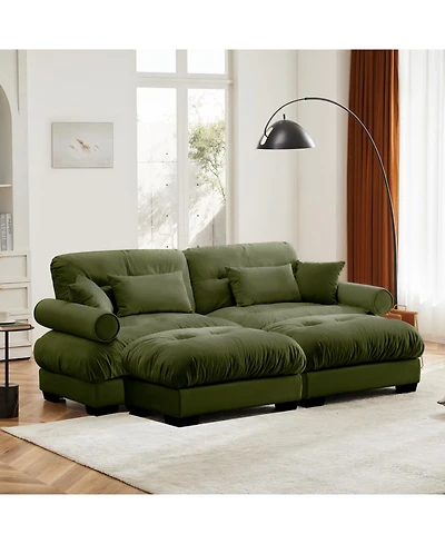 Streamdale Furniture Streamdale Oversized Modern Two-Seater Sofa with Ottoman, Velvet 2-Seater with Armrests & Pillows