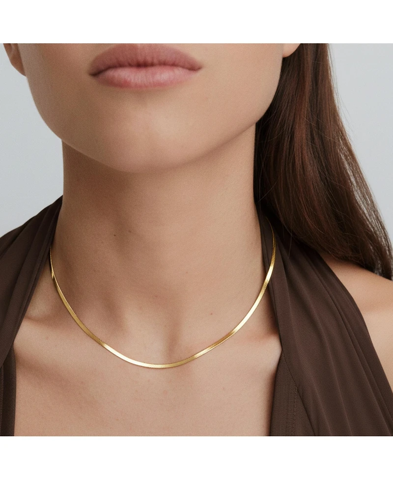 Joey Baby Dainty Gold Plated Minimalist Flat Snake Chain Necklace