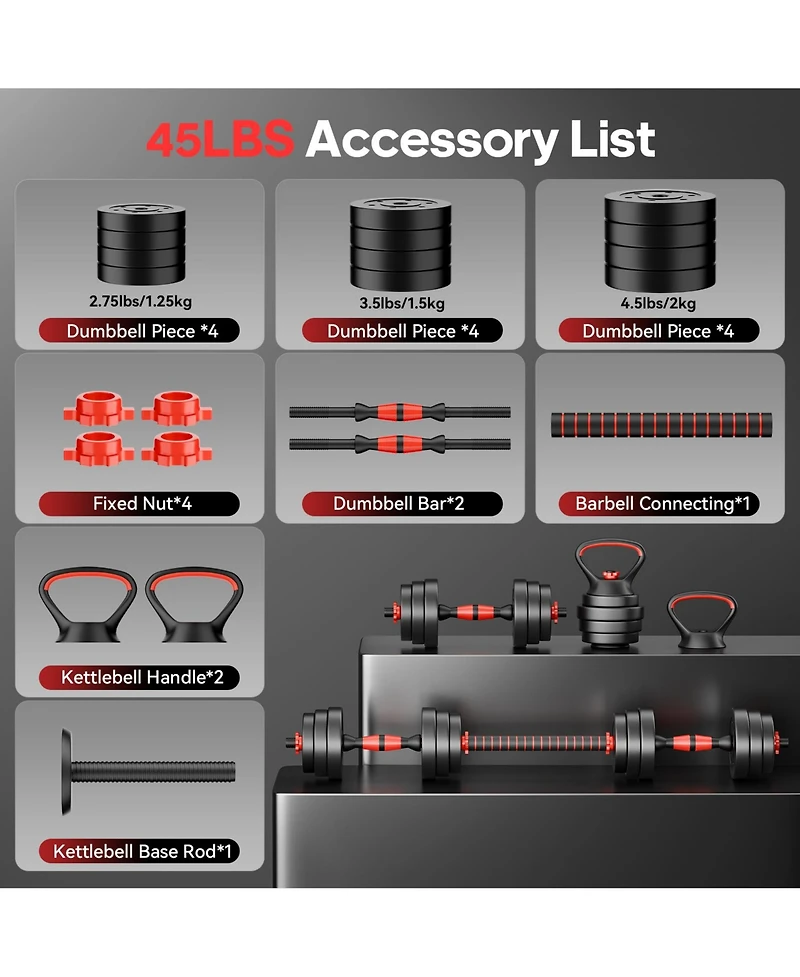 Sugift 45LB 4-in-1 Adjustable Dumbbell Set