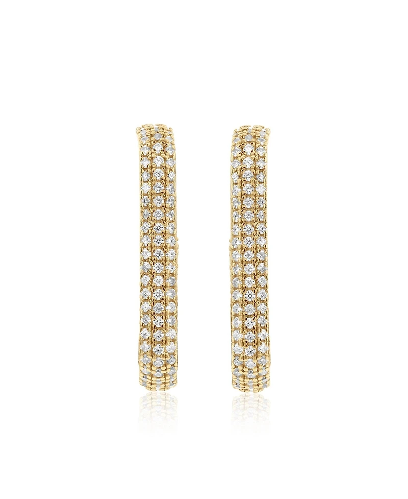 Suzy Levian New York Sterling Silver Cubic Zirconia Paperclip Hoop Earrings