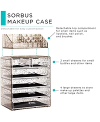 Sorbus 2 Piece Acrylic Makeup and Jewelry Storage Organizer Case (6 Drawers and Lipstick Tray) - Tie Dye Pink