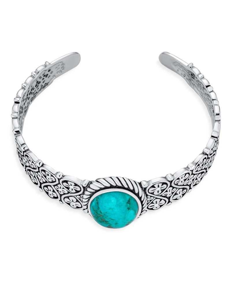 Bling Jewelry Stabilized Turquoise Floral Cross Infinity Wide Cuff Bracelet & Dangle Earrings Jewelry Set Sterling Silver