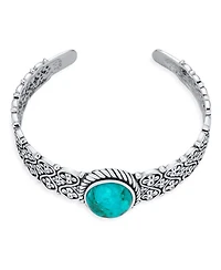 Bling Jewelry Stabilized Turquoise Floral Cross Infinity Wide Cuff Bracelet & Dangle Earrings Jewelry Set Sterling Silver