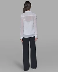 Karl Lagerfeld Paris Petite Flower Button Down Shirt